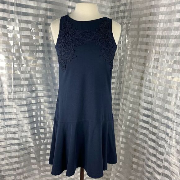 Loft Blue Floral Lace Overlay Sleeveless Dress - Picture 1 of 6